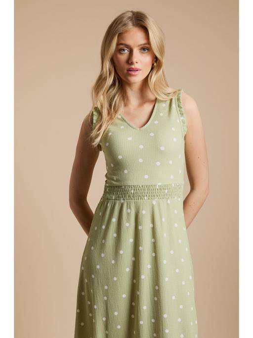 pretty little thing green ruffle dress Women's Sage Crinkle Cup Detail Tiered Skirt Skater Sage green floral main image 0