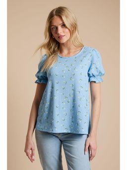 Dorothy Perkins - Blue Ditsy Printed Jersey Puff Sleeve Top