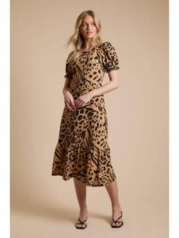 Dorothy Perkins - Animal Puff Sleeve Printed Jersey Midi Dress