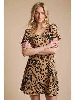 Dorothy Perkins - Animal V Neck Short Sleeve Mini Jersey Dress