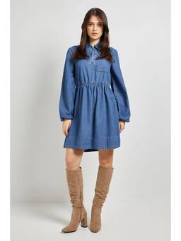 Dorothy Perkins - Zip Front Pocket Detail Long Sleeve Denim Mini Dress