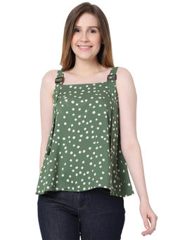 VERO MODA - Green Polka Dot Flared Sleeveless Top