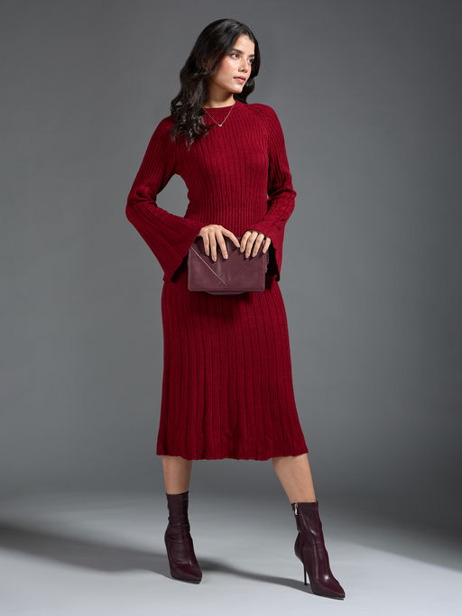 midi red sweater dress fit and flare Lena Knit Crafted from high Bebe Women's Fit and Flare
