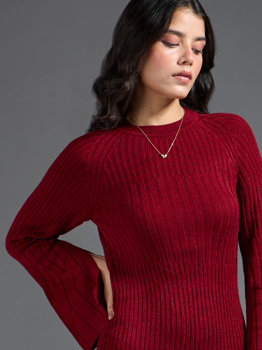 Buy Twenty Dresses by Nykaa Fashion Maroon Textured Fit and Flare Midi  Sweater Dress Online