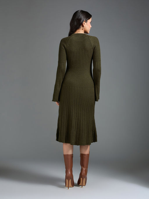slim fit dress slacks Seasonal Treats Cable Knit Sweater Dress in Olive