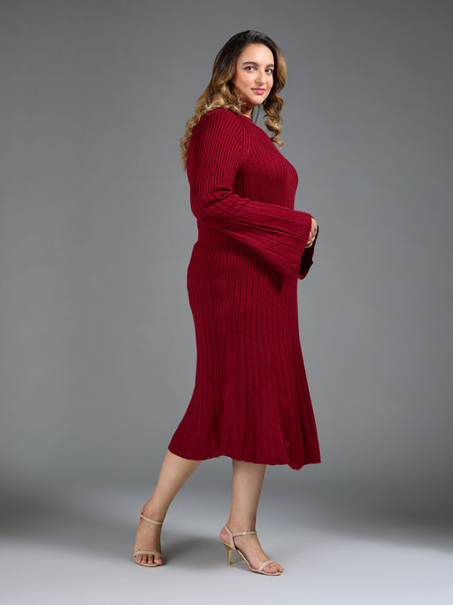 midi red sweater dress fit and flare Nina Leonard Mock Neck Belted have item Red Fit & Flare Knitted