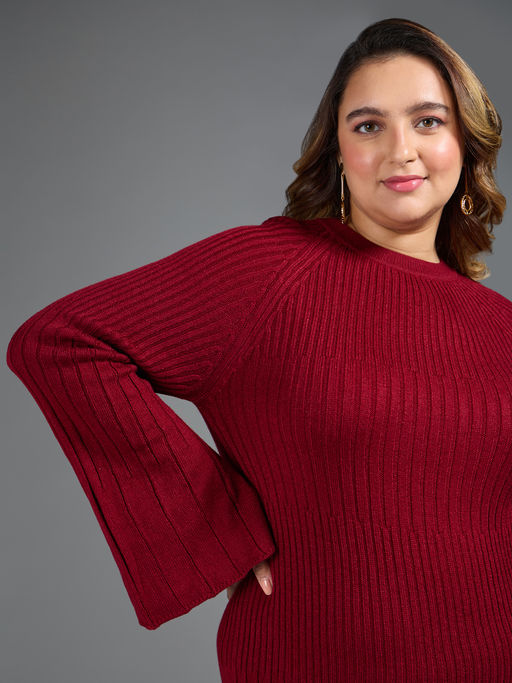 Buy Twenty Dresses by Nykaa Fashion Curve Maroon Textured Fit and Flare Midi Sweater Dress Online Buy Twenty Dresses by Nykaa Fashion Curve Maroon Textured Fit and Flare Midi Sweater Dress Online