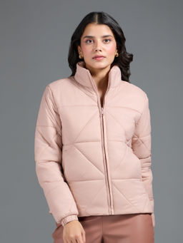 Twenty Dresses by Nykaa Fashion - Mauve Triangular Quilted High Neck Puffer Jacket