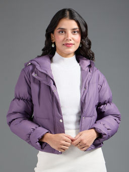 Twenty Dresses by Nykaa Fashion - Purple Solid Short Quilted Puffer Jacket