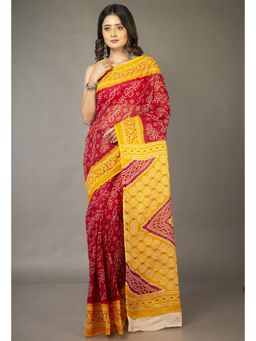 Unnati Silks - Red Pure Kota With Bandhni Prints Cotton Saree with Unstitched Blouse