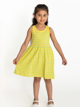 Campana - Girls Grace Fit and Flare Dress Breton Stripes Canary Yellow