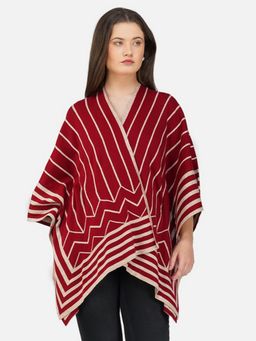 JOE Hazel - Women Maroon Color Striped Open Front Poncho