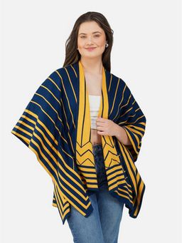 JOE Hazel - Women Navy and Mustard Striped Open Front Poncho