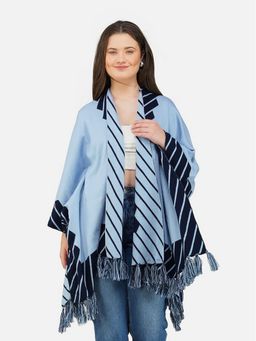 JOE Hazel - Women Monochrome Striped Open Front Poncho - Sky Blue