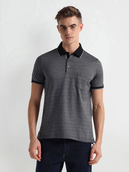 Arrow - Dark Grey Tipped Collar Geometric Print Polo T-Shirt