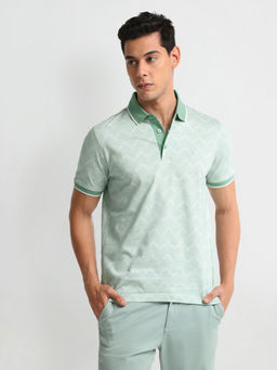 Arrow - Green Geometric Patterned Knit Tipped Collar Polo T-Shirt