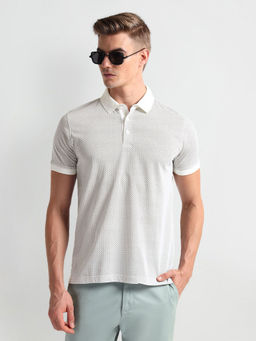 Arrow - White Ribbed Collar Printed Polo T-Shirt