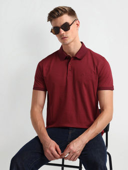 Arrow - Red Ribbed Collar Printed Polo T-Shirt