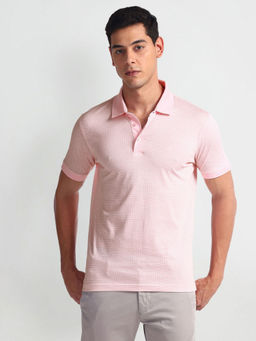 Arrow - Pink Printed Cotton Polo T-Shirt