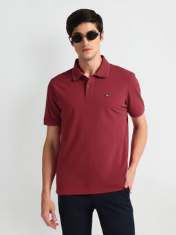 Arrow Sports - Red Solid Tipped Collar Pure Cotton Polo T-Shirt