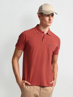 Arrow Sports - Orange Solid Tipped Collar Pure Cotton Polo T-Shirt