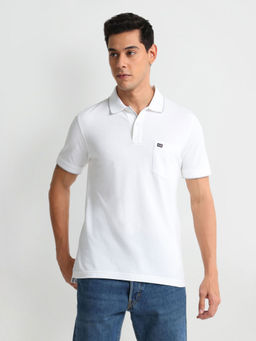 Arrow Sports - White Solid Tipped Collar Pure Cotton Polo T-Shirt