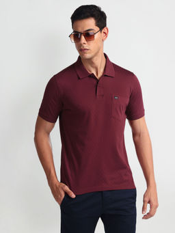 Arrow Sports - Red Geometric Patterned Cotton Polo T-Shirt