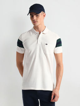 Arrow Sports - White Solid Pique Polo T-Shirt
