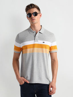 Arrow Sports - Grey Pique Knit Stripes Polo T-Shirt