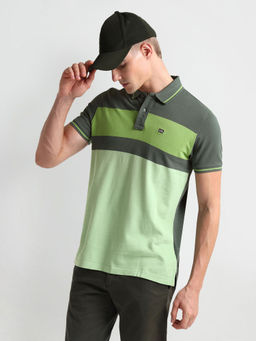 Arrow Sports - Green Colourblock Pique Polo T-Shirt