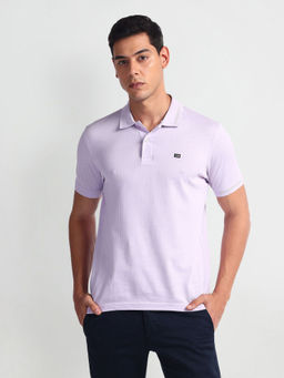 Arrow Sports - Purple Checks Patterned Collar Cotton Polo T-Shirt