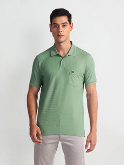 Arrow Sports - Green Textured Collar Cotton Polo T-Shirt