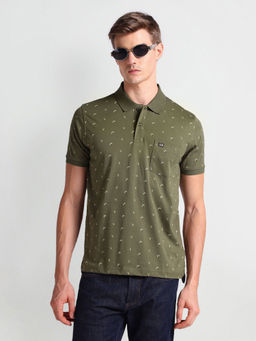 Arrow Sports - Green All Over Printed Cotton Polo T-Shirt