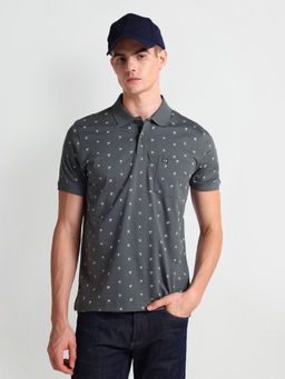 Arrow Sports - Grey All Over Printed Cotton Polo T-Shirt