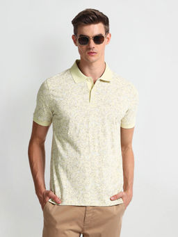 Arrow Sports - Light Green Floral Print Pique Polo T-Shirt
