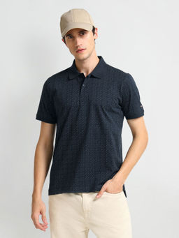 Arrow Sports - Navy Blue Pure Cotton Printed Polo T-Shirt