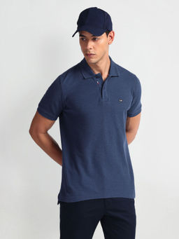 Arrow Sports - Blue Pure Cotton Heathered Polo T-Shirt