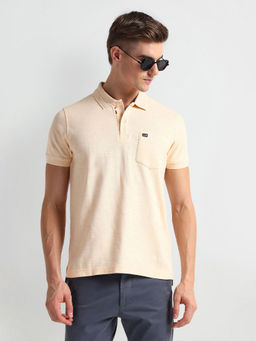 Arrow Sports - Light Yellow Chest Pocket Heathered Polo T-Shirt