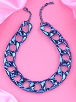 Estele - Metallic Dark Blue Plated Stylish Cuban Necklace for Women