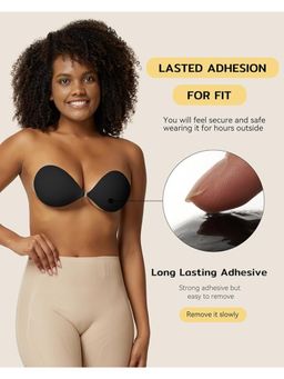 BRACHY - Women Plunge Black Solid Silicon Non-Wired Lightly Padded Backless Bra