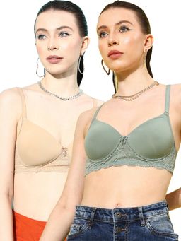 Leading Lady - Women Full Coverage Lightly Padded Non Wired T-Shirt Bra Multi-Color (Pack of 2)