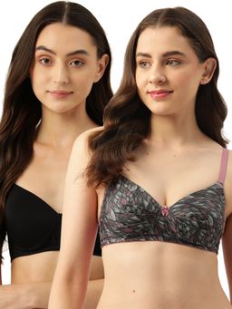 Leading Lady - Women Full Coverage Lightly Padded Non Wired T-Shirt Bra Multi-Color (Pack of 2)