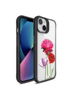 DailyObjects - Clear Pink Red & White Flowers Black Hybrid Clear Case for iPhone 13 Mini 5.4 inch