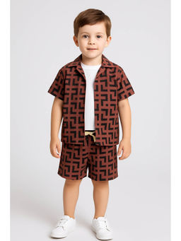Mini Stitch - Boys Brown Collar Neck Co-Ord Set