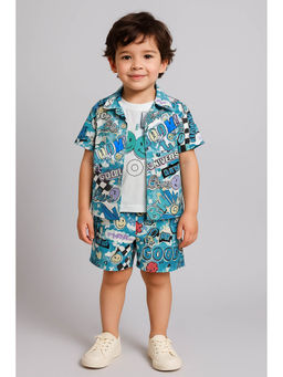 Mini Stitch - Boys Blue Collar Neck Co-Ord Set