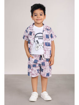 Mini Stitch - Boys Purple Collar Neck Co-Ord Set