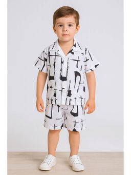 Mini Stitch - Boys White Collar Neck Co-Ord Set