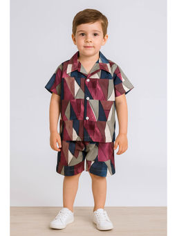 Mini Stitch - Boys Maroon Collar Neck Co-Ord Set