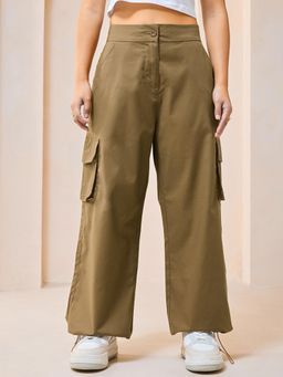 Bewakoof - Women's Brown Baggy Oversized Cargo Parachute Pants