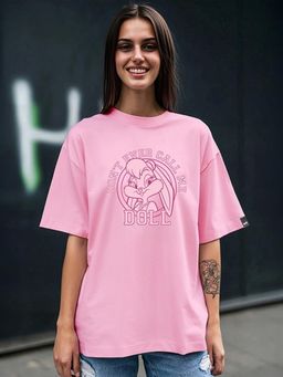 Bewakoof - Women's Prism Pink Don't Ever Call Me Doll Graphic Printed Oversized T-shirt